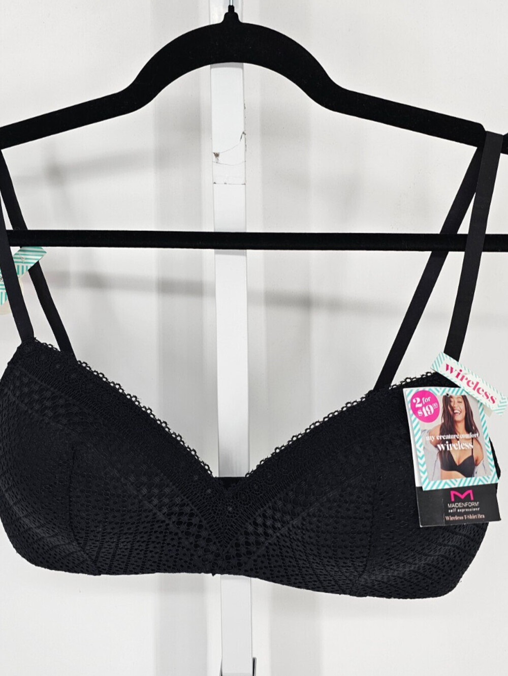 Maidenform Womens Sz 38B Wireless T Shirt Bra Black Lace NEW